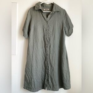 Flax Linen Army Green Shirt Dress